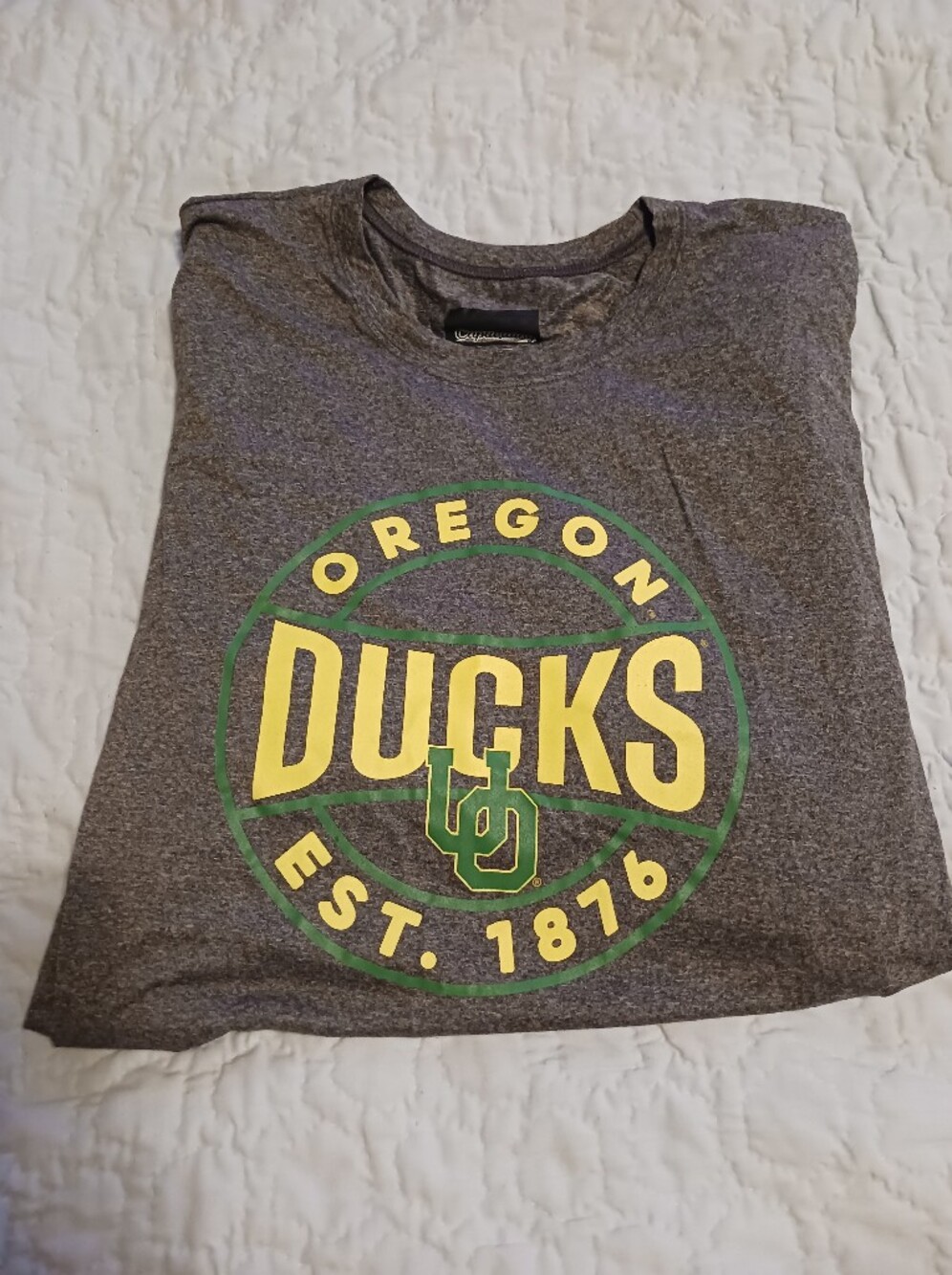 Oregon Ducks Gray Graphic Tee with Yellow & Green Logo